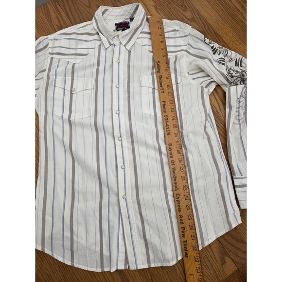 Roper Western Shirt Mens L White Stripe Embroidered Sleeves Cotton Button Up - Picture 11 of 15